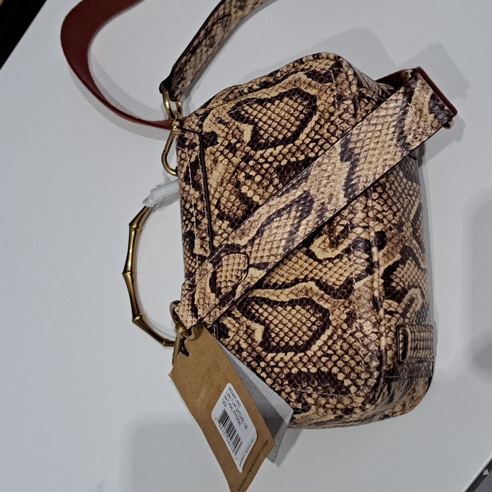 Margot Lina Flap Satchel Snake Print Embossed Leather Bag - Picture 4 of 10